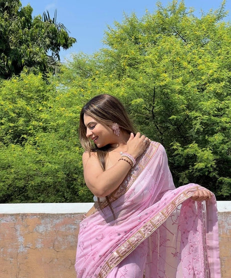 Georgette Beautiful Wedding Party Wear Saree & Blouse 11-JR