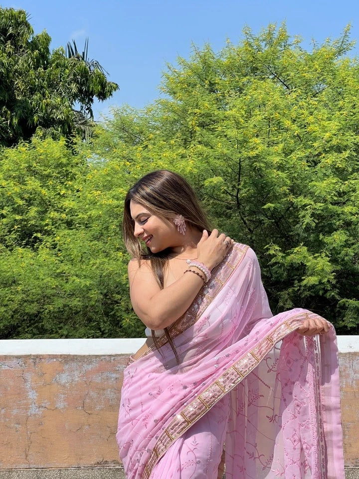 Georgette Beautiful Wedding Party Wear Saree & Blouse 11-JR