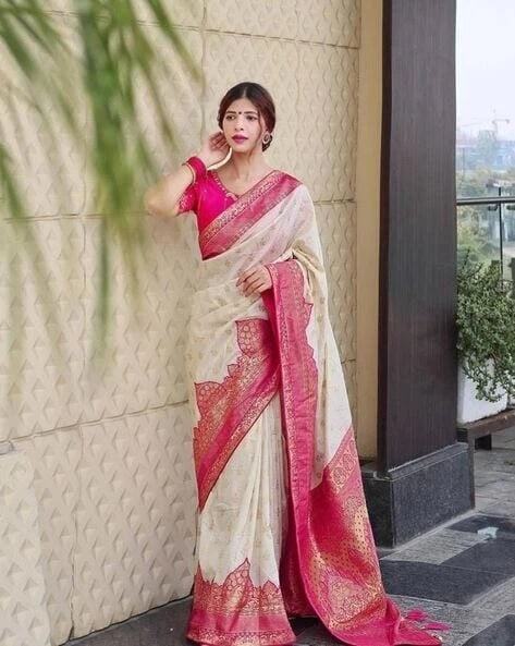 Traditional Festival Wear Saree, Banarasi Soft Silk Sari With Blouse