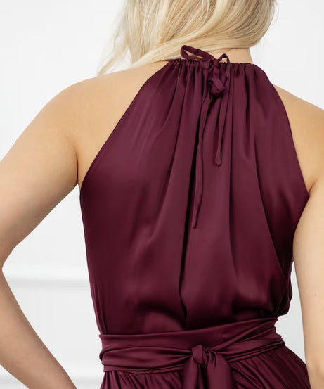 Formal Long Satin Gown for Women – Wrap Style Evening Dress