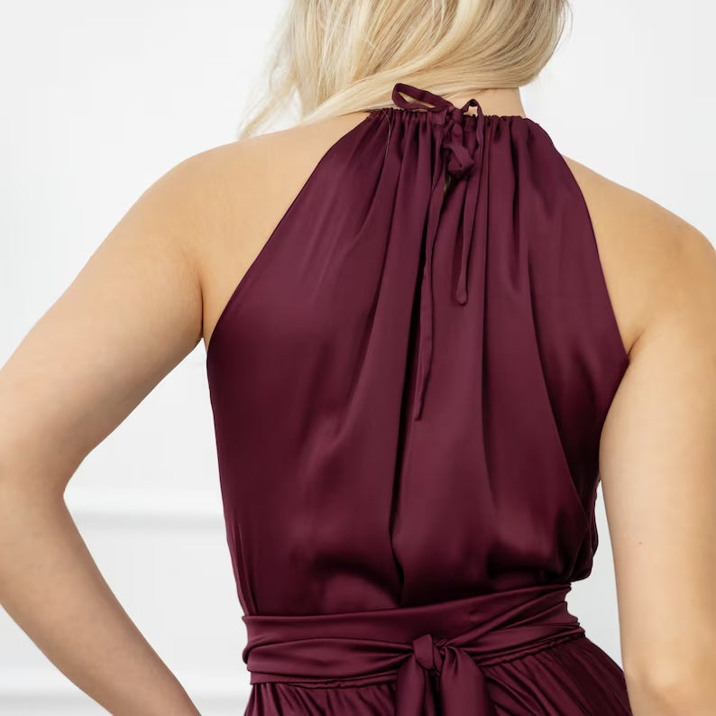 Formal Long Satin Gown for Women – Wrap Style Evening Dress