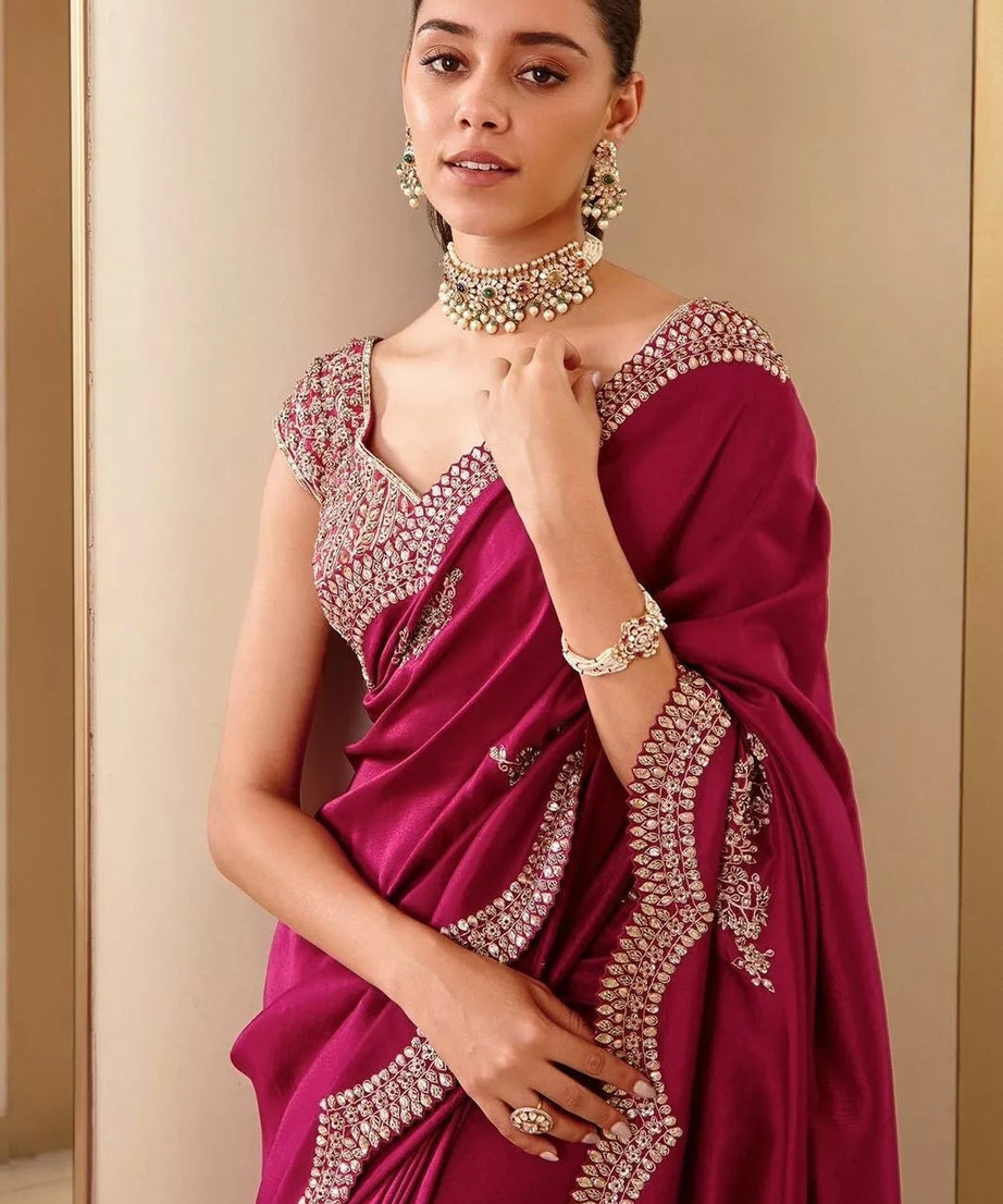 Two Tone Vichitra Silk With Sequence Embroidery Work  Sari & Blouse