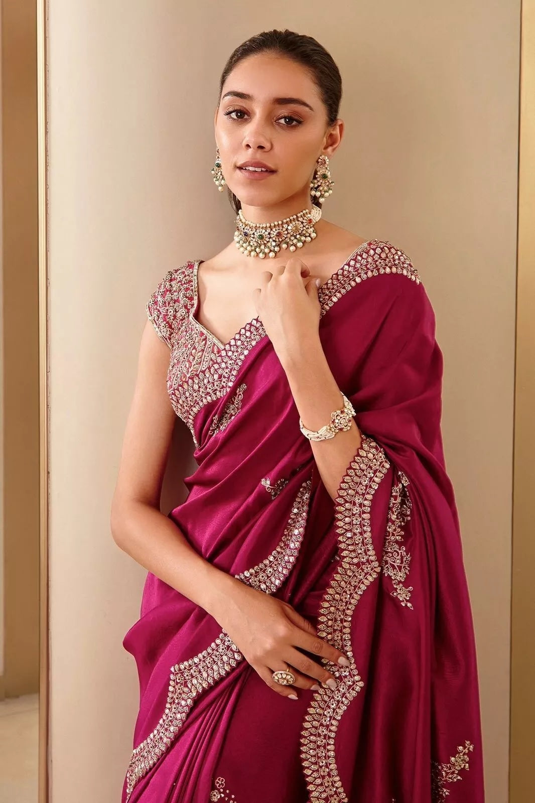 Two Tone Vichitra Silk With Sequence Embroidery Work  Sari & Blouse