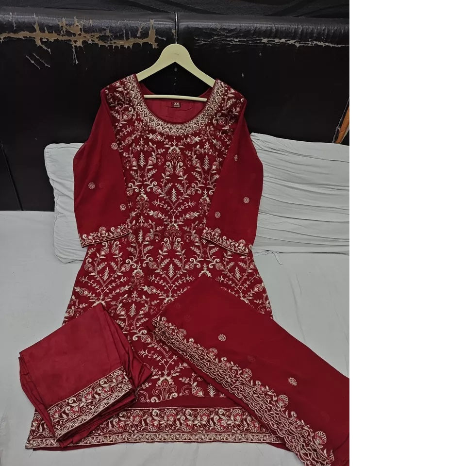 Georgette With Heavy Embroidery Work kurti Pant Set