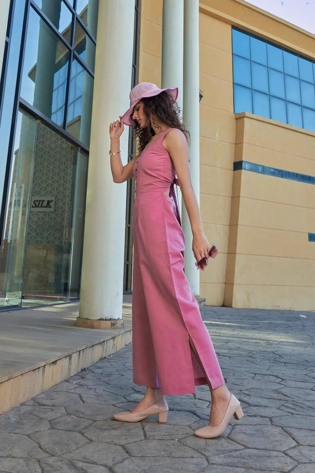 Linen Sleeveless Side Cut Women Jumpsuit