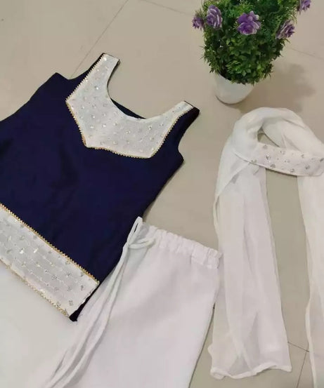 Girls & Kids Georgette Sequence Work Wedding Wear Top Palazzo With Dupatta