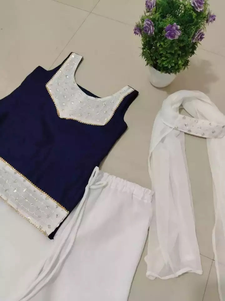 Girls & Kids Georgette Sequence Work Wedding Wear Top Palazzo With Dupatta