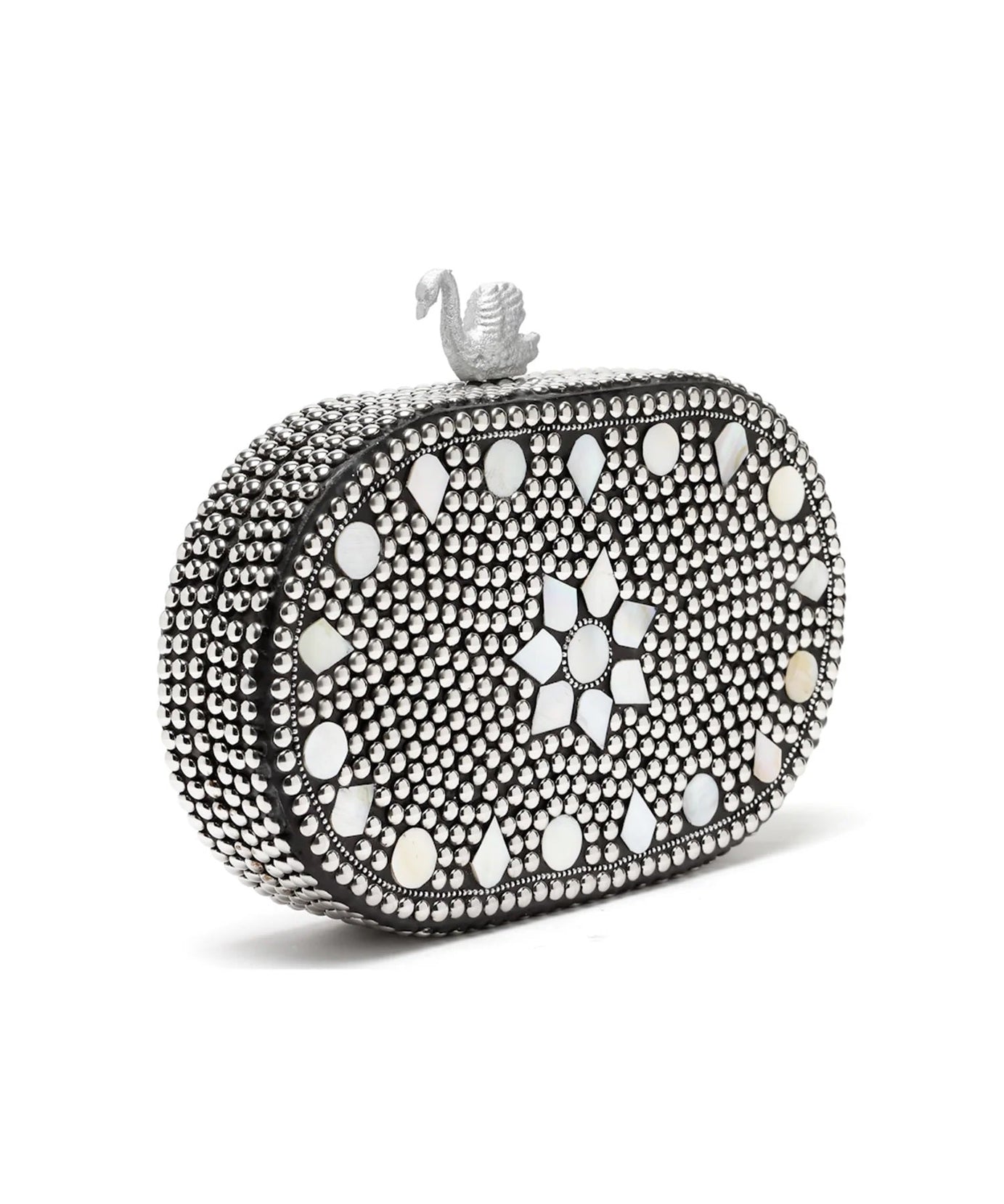 Mosaic Marble Mosaic Embellished Metal Box Clutch