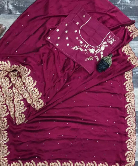 New Heavy Satin Silk Saree Blouse,Party Wedding Wear Sari