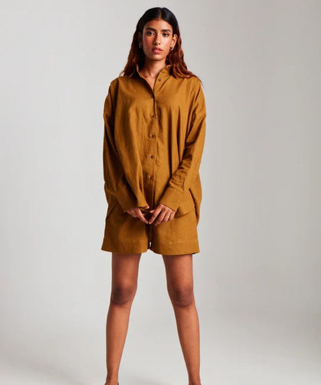 Olive Co-Linen Classic Shirt Set