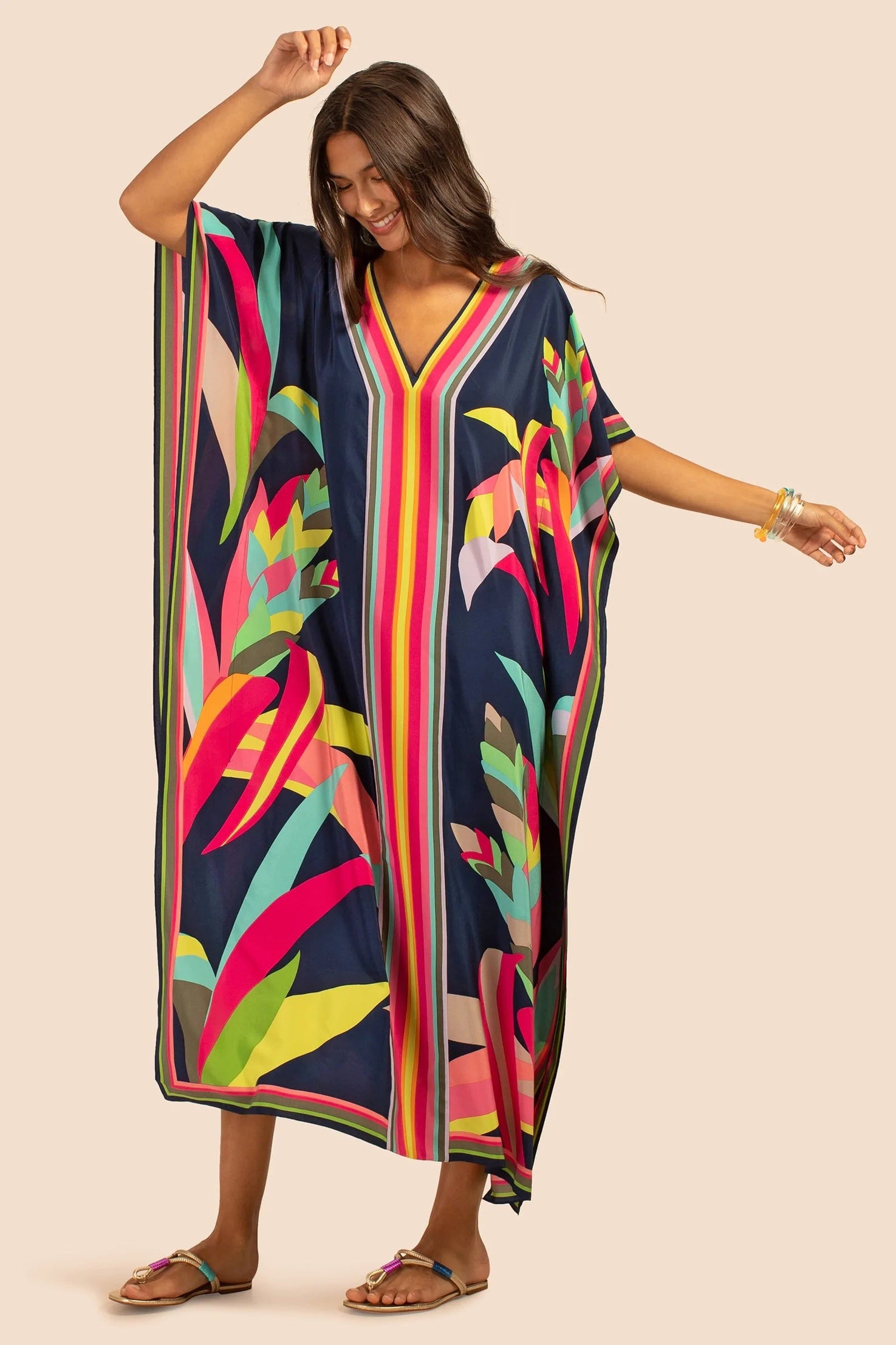 Silk Crepe Kaftan - Luxurious Flowing Dress for Women's