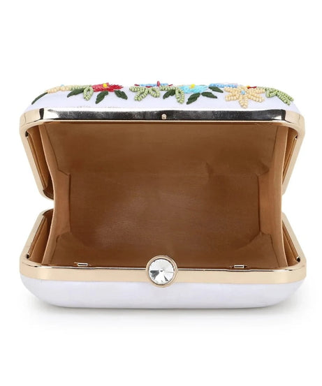 Faux Silk Sequined & Embellished Box Clutch