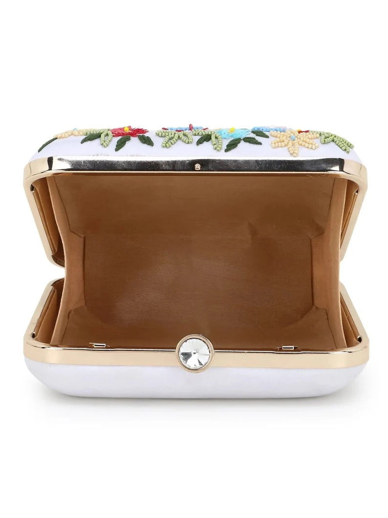 Faux Silk Sequined & Embellished Box Clutch