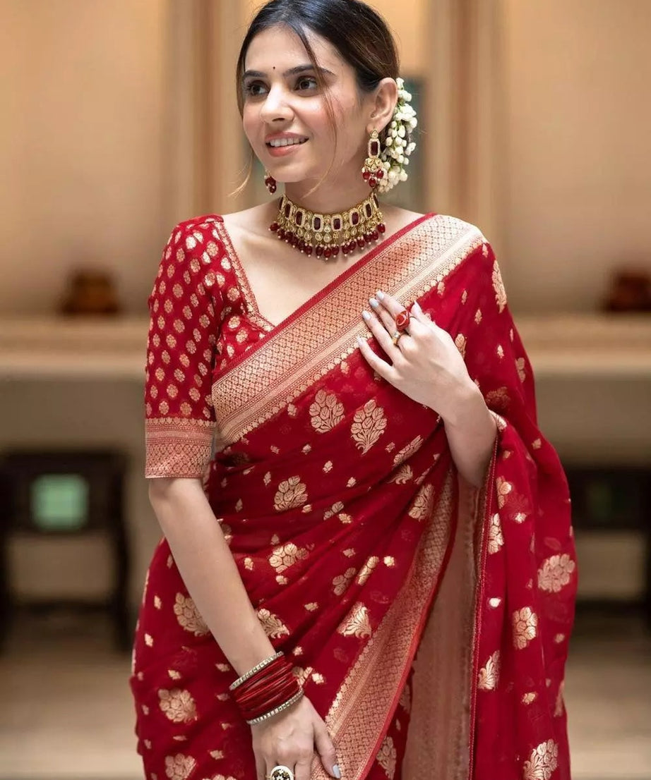 Women's Traditional Banarasi Soft Silk Saree & Blouse