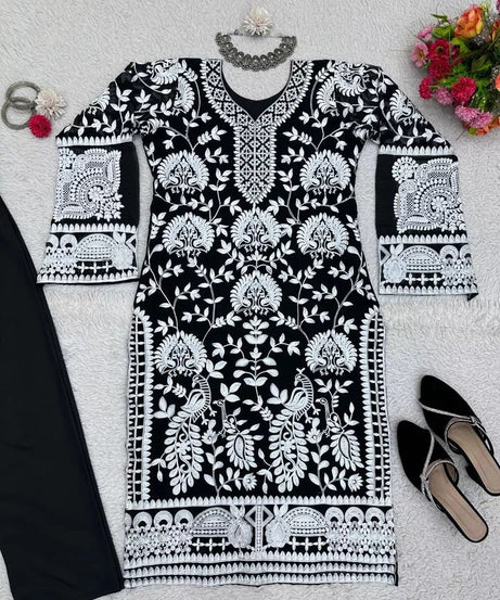 Faux Georgette Beautiful Traditional Kurti & Pant Set