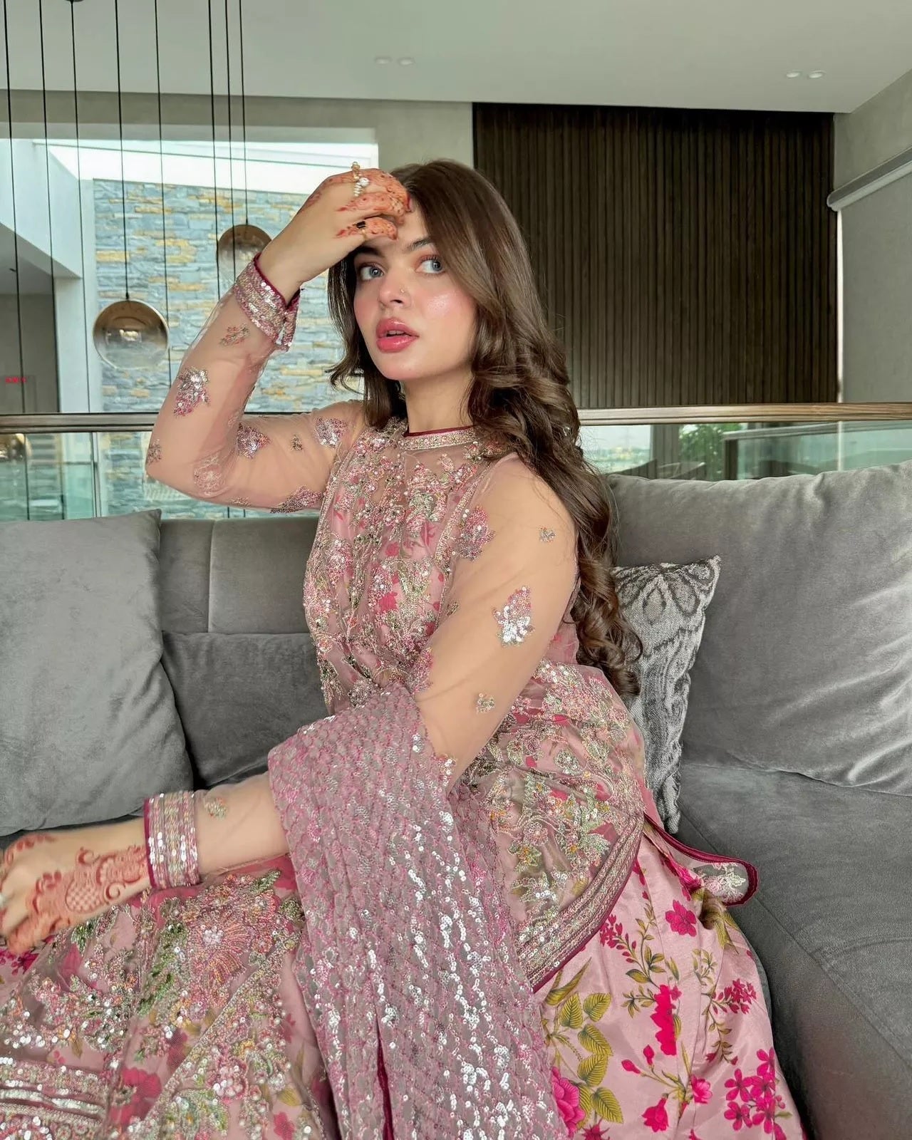 Butterfly Net With Thread & Sequence Work Bollywood Style Top Lehenga & Dupatta