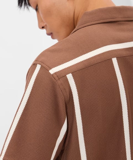 Stripes Brown, White Men Textured Shirts