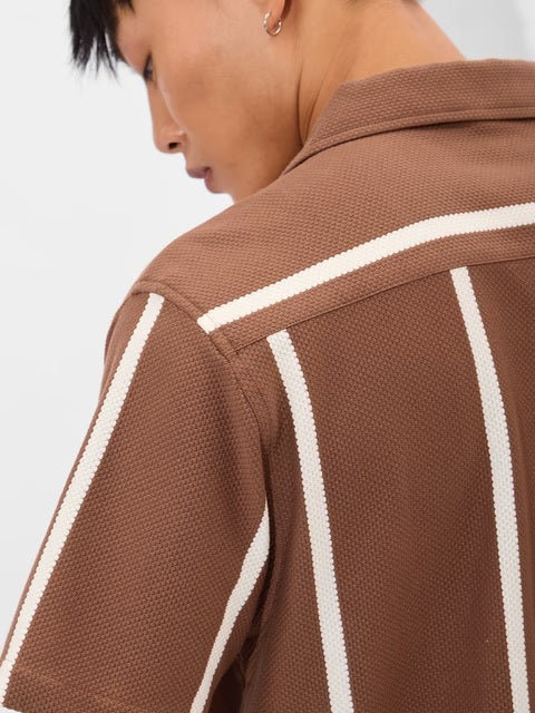 Stripes Brown, White Men Textured Shirts
