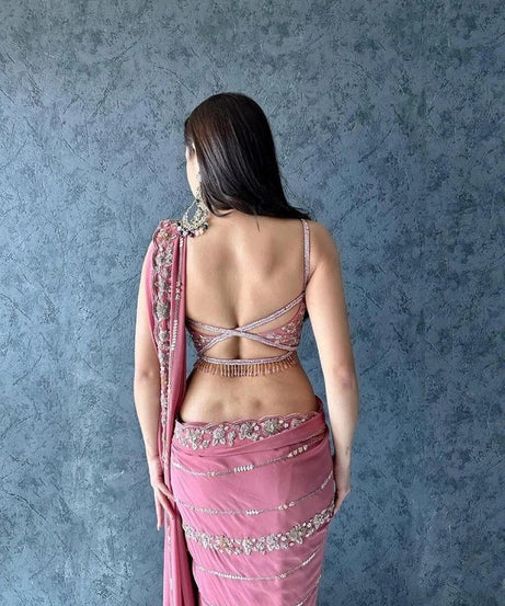 Heavy Pure Soft Georgette Bollywood Party Saree,Wedding Wear Sari With Blouse