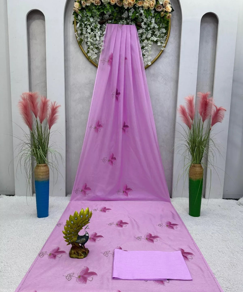 Purple Banarasi Silk With Plain Work  Saree With Blouse