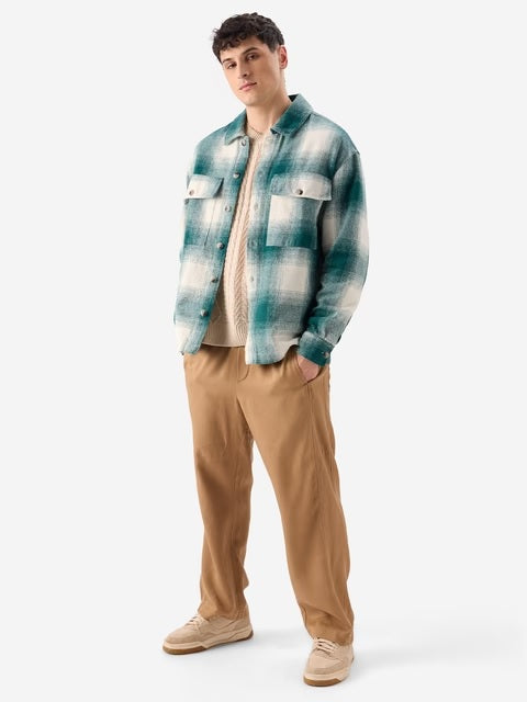 Light Emerald And White Men Flannel Shirts