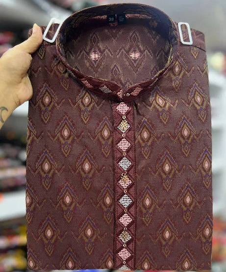 Heavy Silk Jacquard With Embroidery Men's Kurta Set