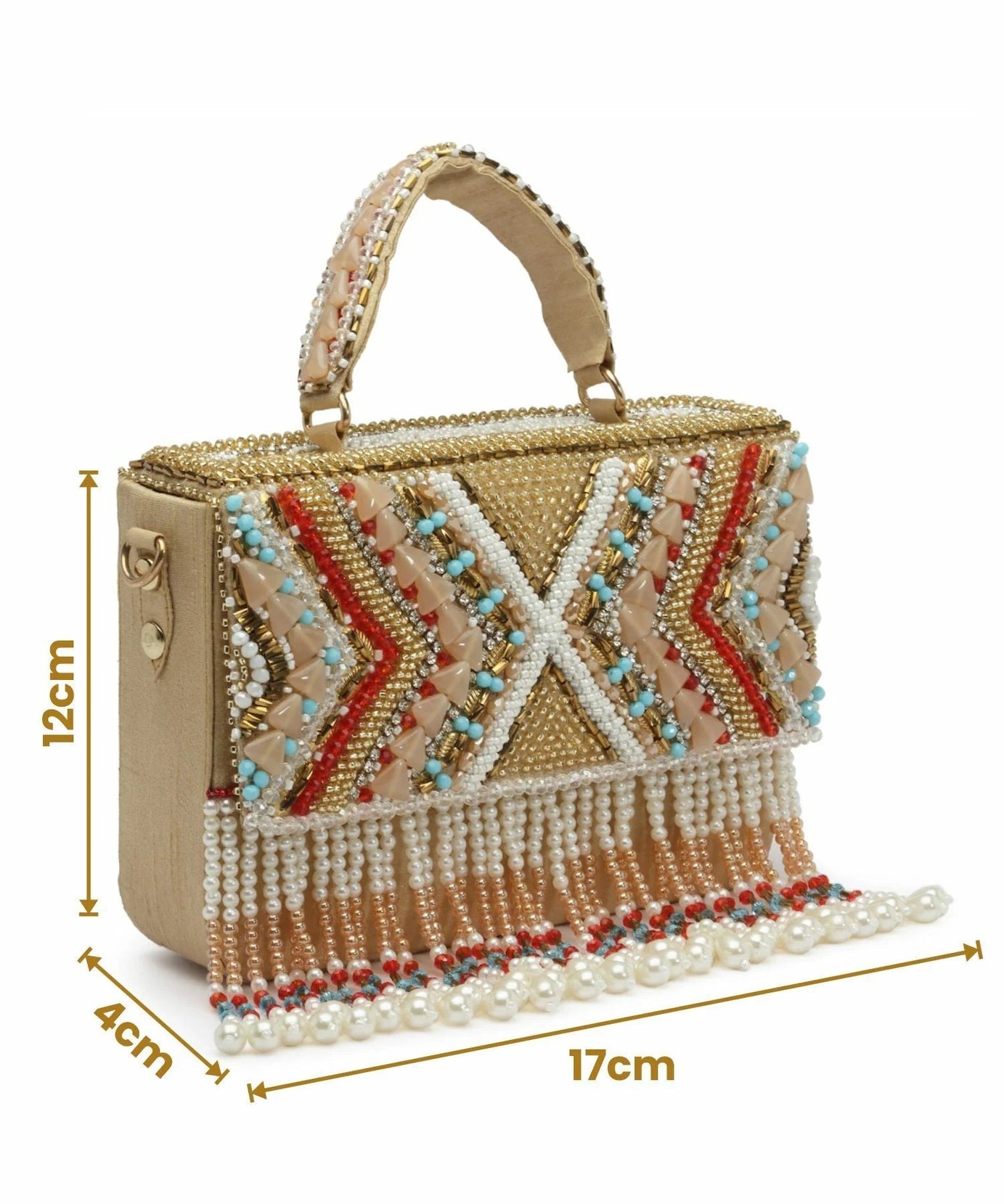 Dangle Bead Work Embellished Faux Silk Clutch