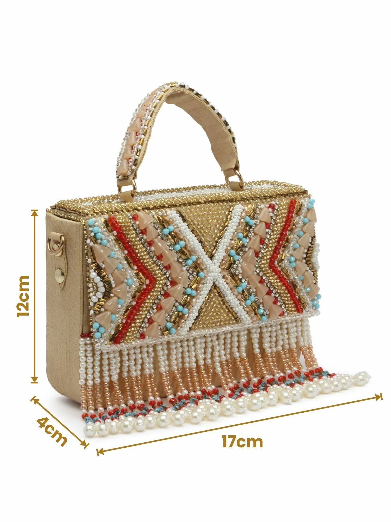 Dangle Bead Work Embellished Faux Silk Clutch