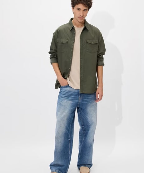 Solids Olive Green Men Utility Shirts
