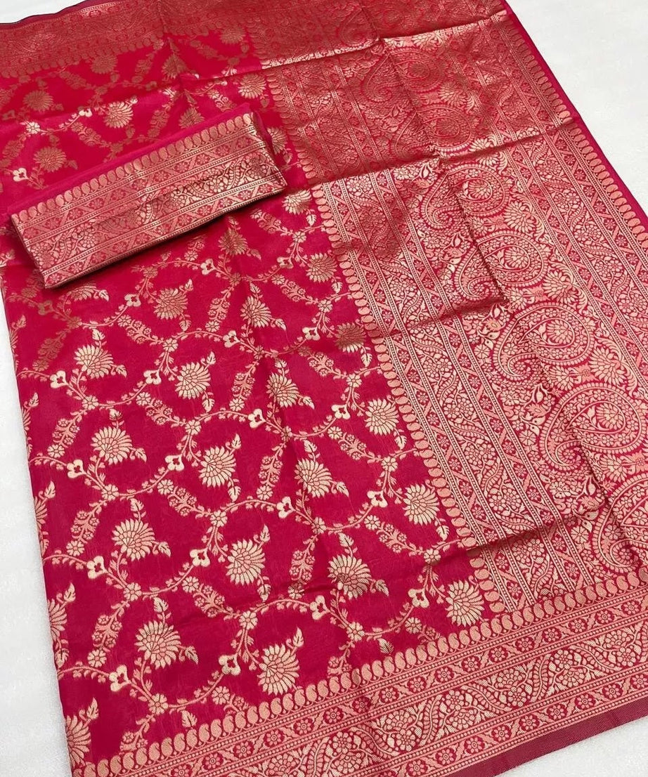 Pakistani Designer Banarasi Soft Silk Saree & Blouse