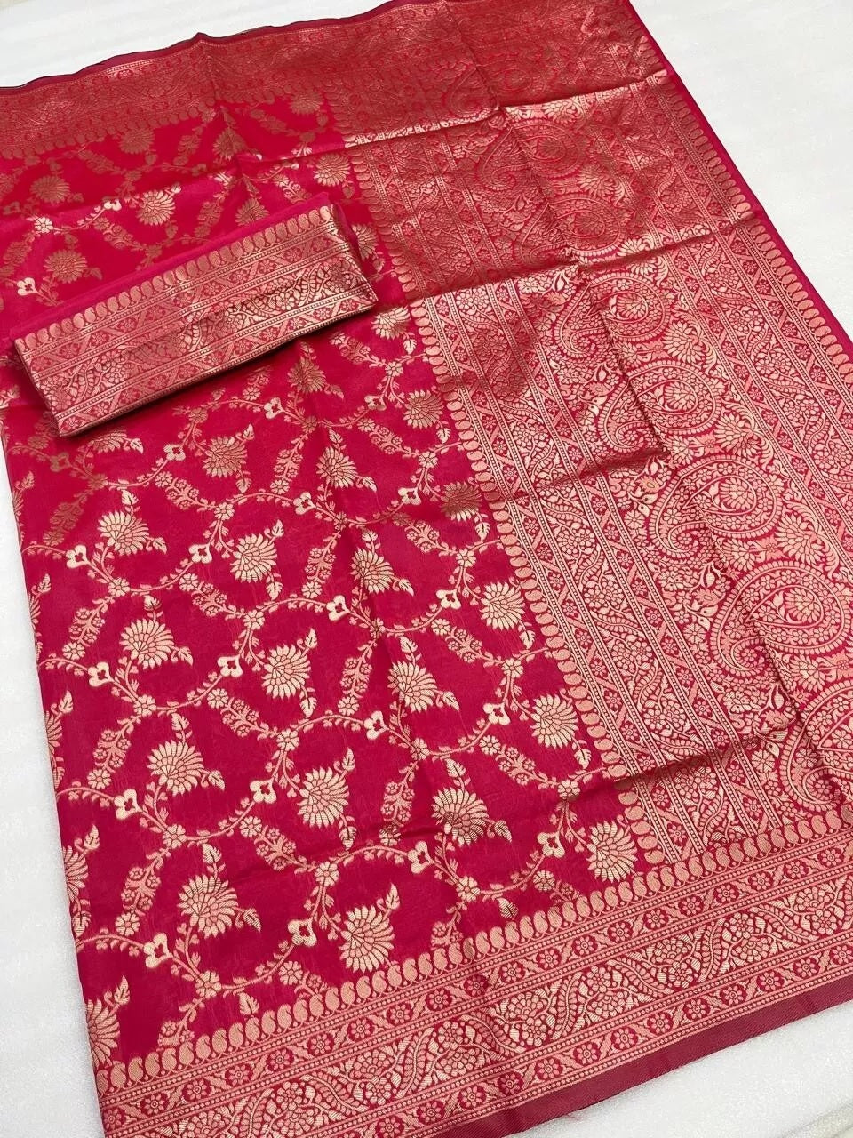 Pakistani Designer Banarasi Soft Silk Saree & Blouse
