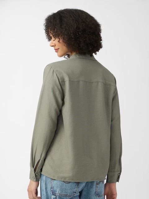 Textured Light Olive Women Shirts