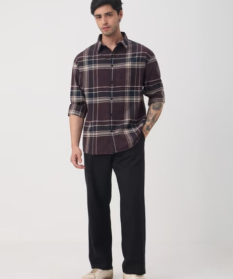 Plaid Shirt Canvas Men Relaxed Shirts