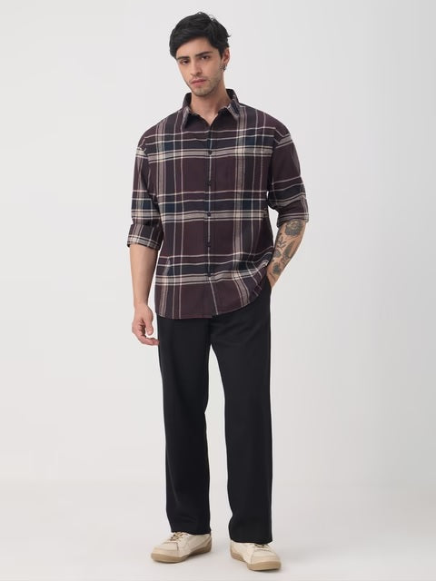 Plaid Shirt Canvas Men Relaxed Shirts