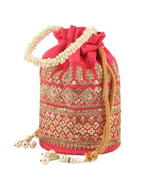 Embellished with Indian hand work potli bag