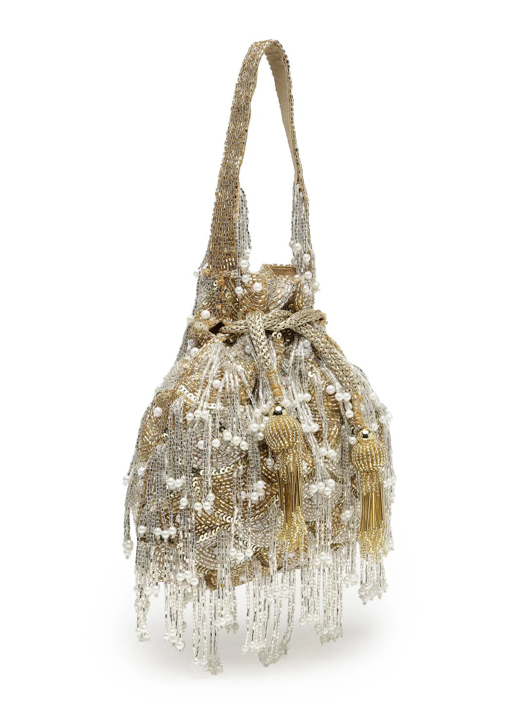 Droop Palmette Embellished Suede Potli Bag