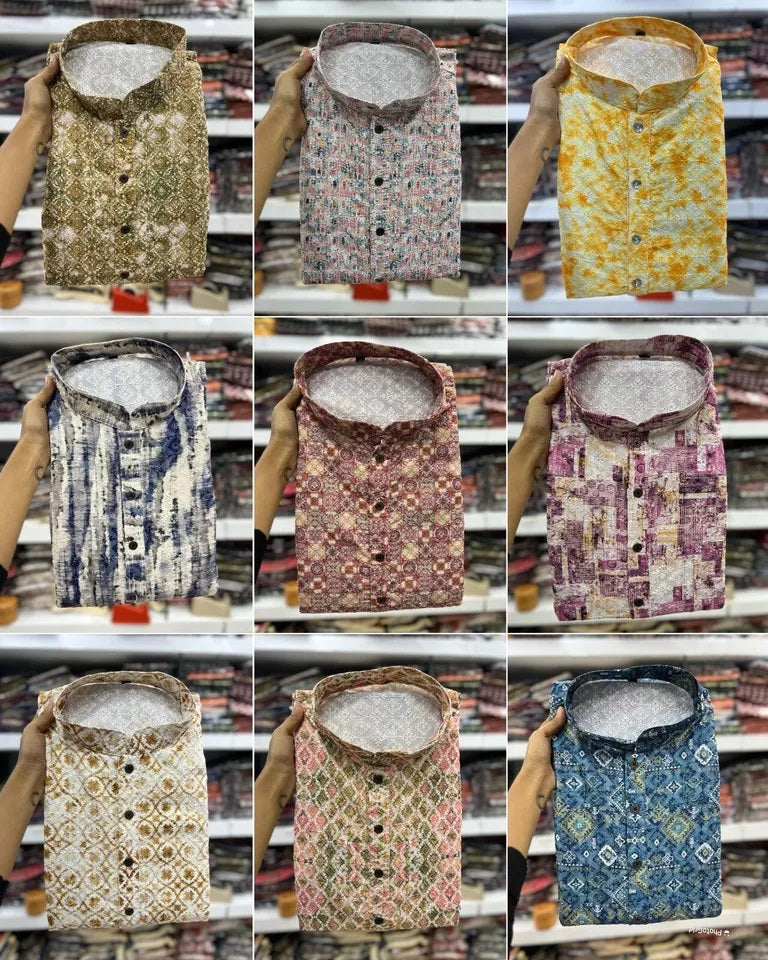 Men's FullStitched Heavy Rayon Schiffli Work Bollywood Kurta Pajama