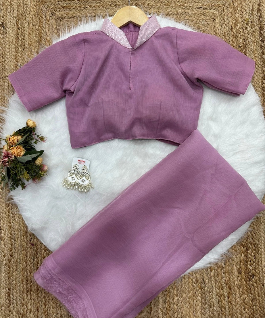 Fancy Soft Pure Chiffon Pink Beautiful Saree With Blouse