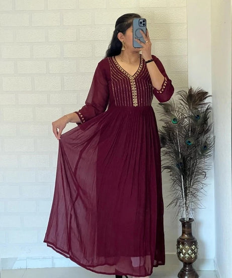 Full Stitched Traditional Wear Blooming Georgette Kurti Long Gown