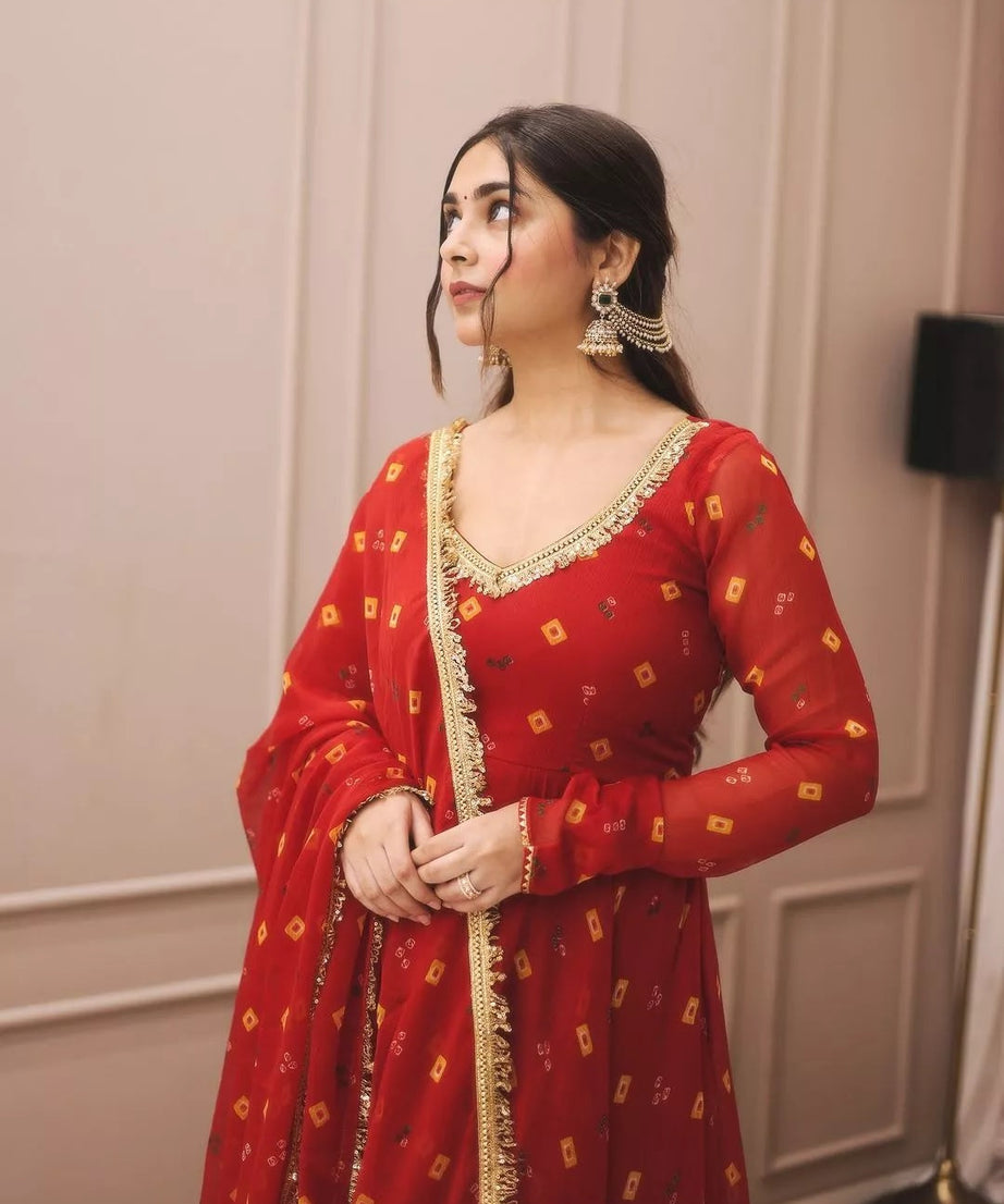 Georgette With Digital Print Anarkali Gown Dress & Dupatta