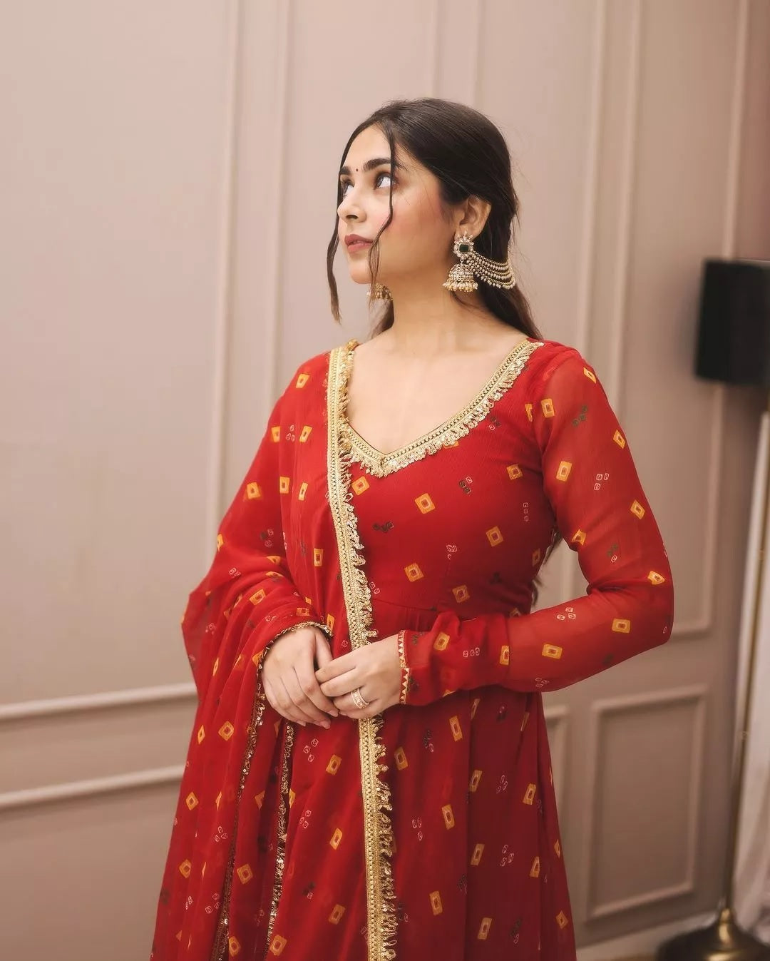 Georgette With Digital Print Anarkali Gown Dress & Dupatta