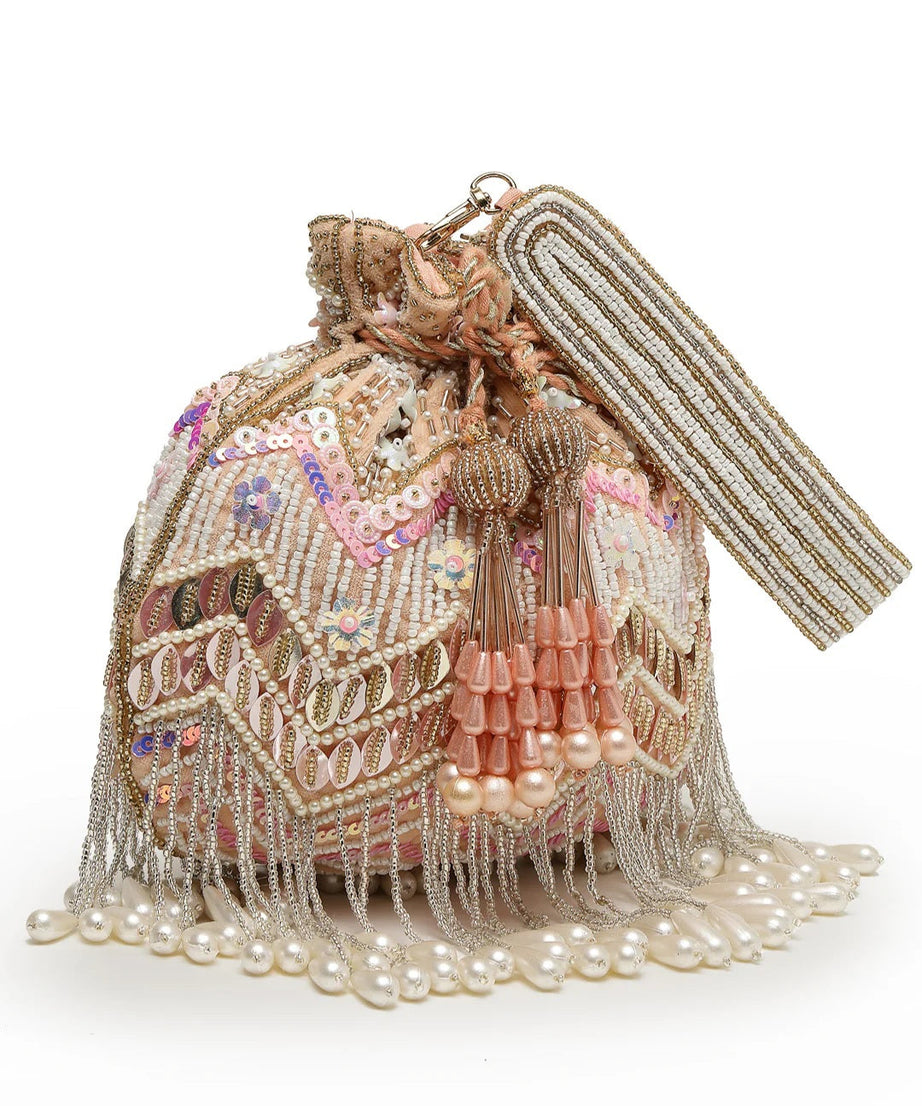 Droop Chevron Embellished Velvet Potli Bag