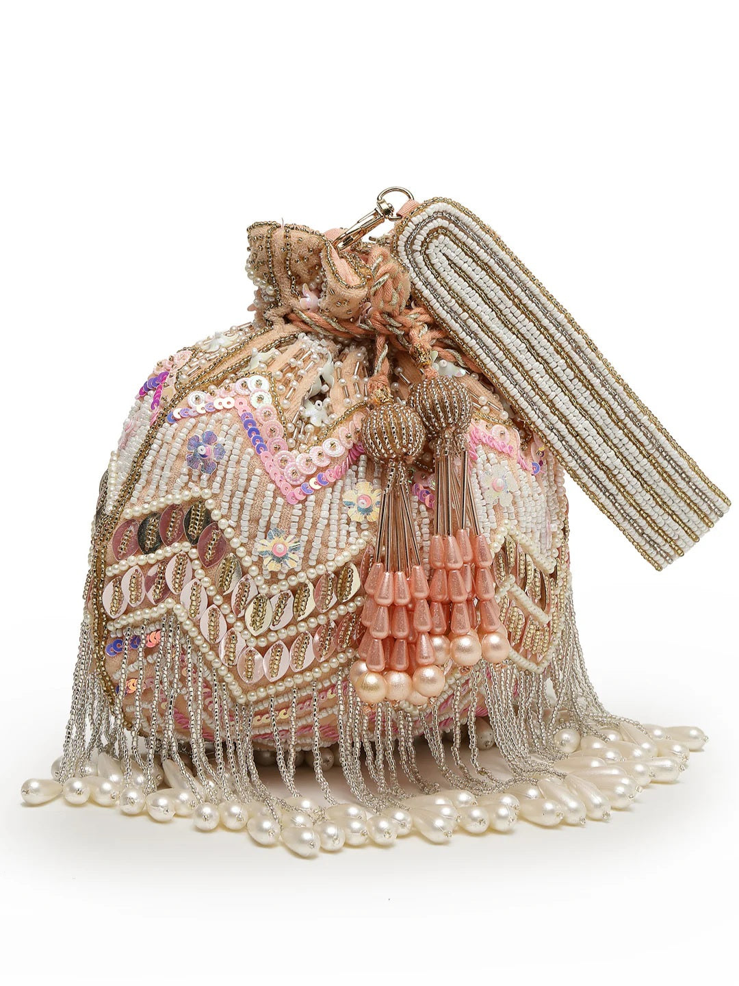 Droop Chevron Embellished Velvet Potli Bag