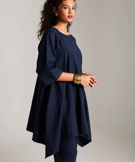 Navy Co-Linen High Low Kurta Set