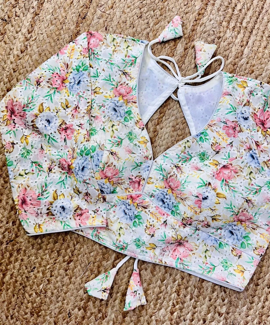 Wedding Hakoba With Flower Print All Over Blouse Choli