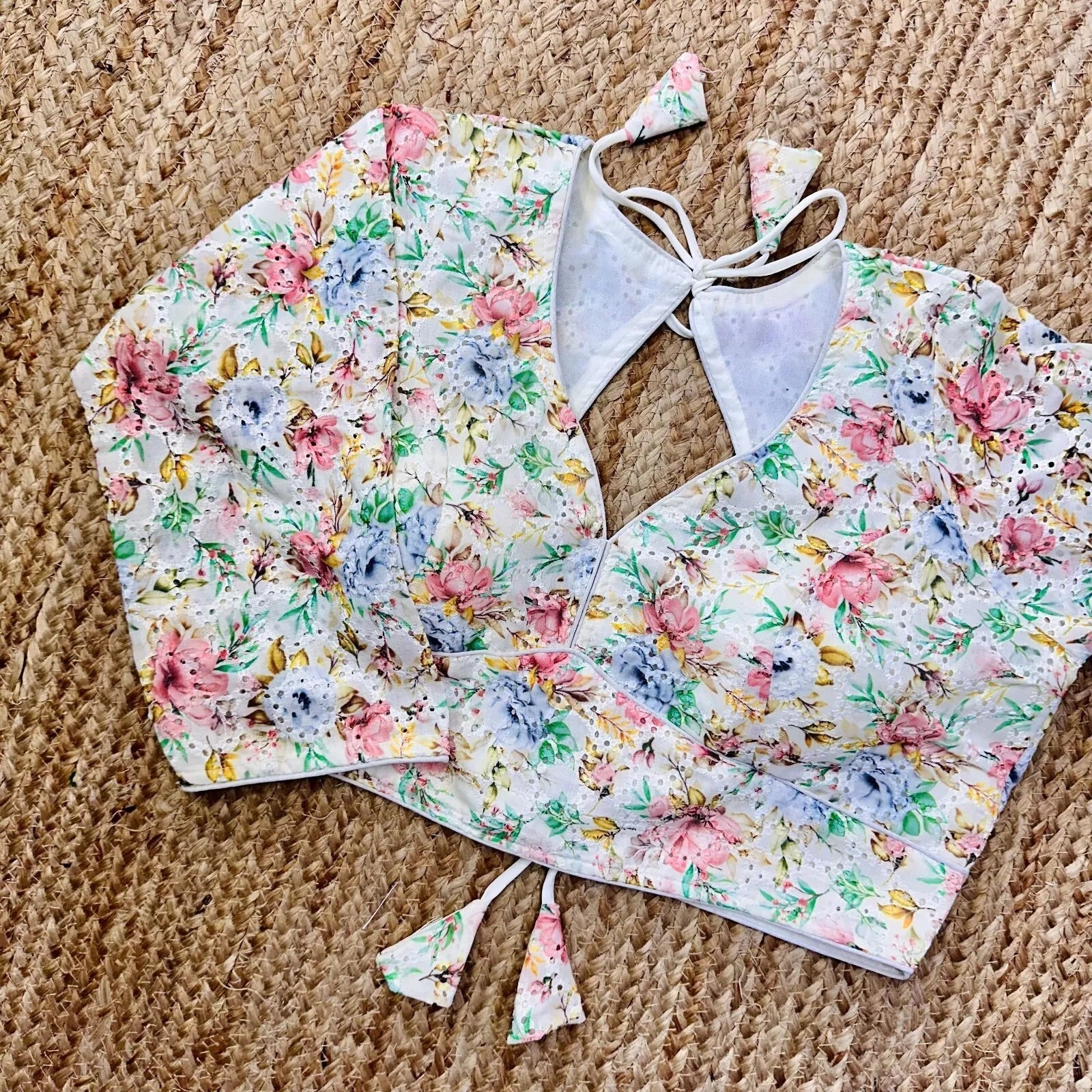 Wedding Hakoba With Flower Print All Over Blouse Choli