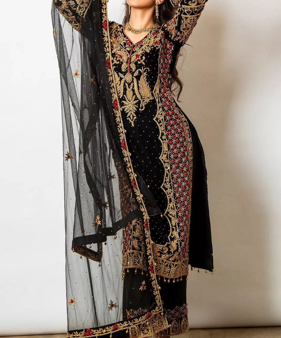 Faux Georgette Indian Ethnic Top Pant & Dupatta Set