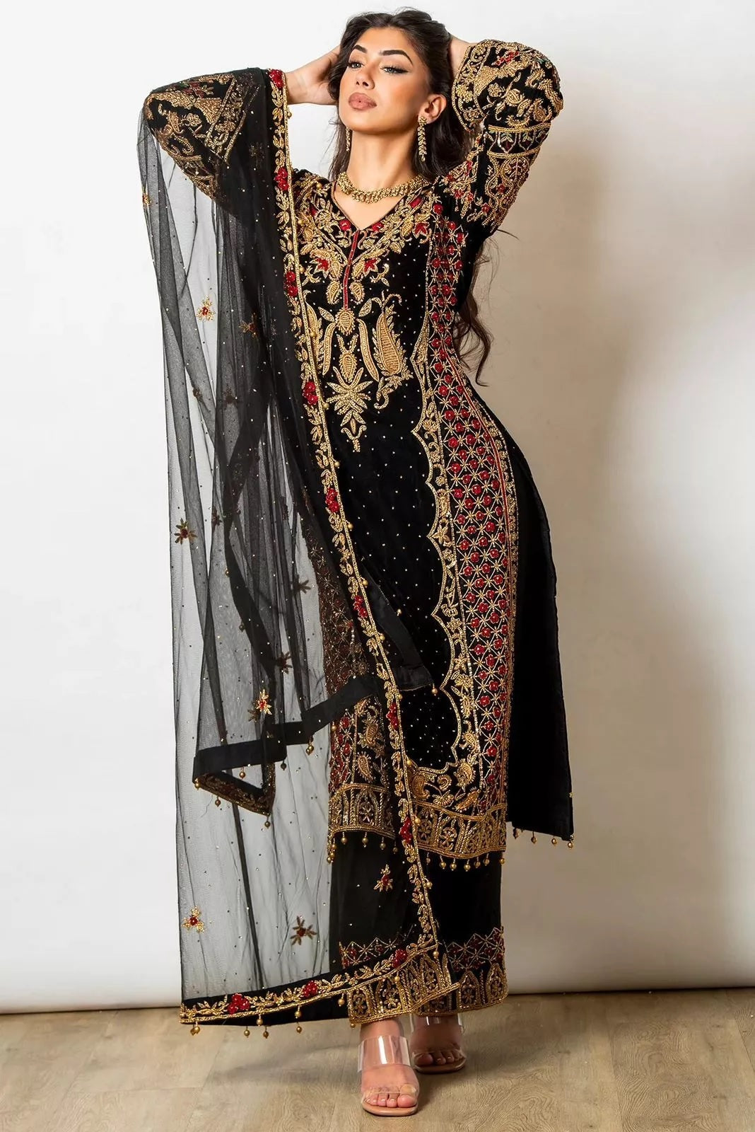 Faux Georgette Indian Ethnic Top Pant & Dupatta Set