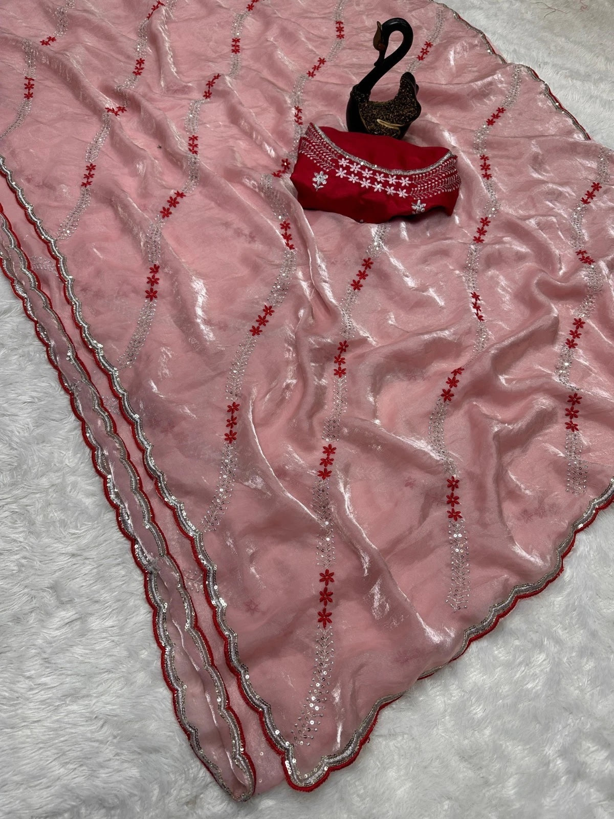 Soft Space Silk Beautiful Designer Light Color's Sari With Blouse