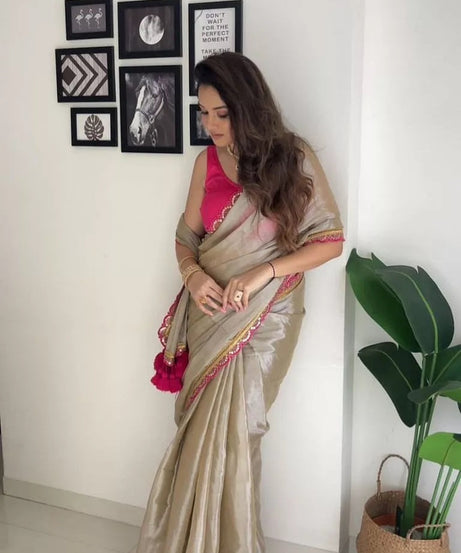 Classic Wear Two Tone Tissue Soft Saree,Wedding Party Sari & Blouse